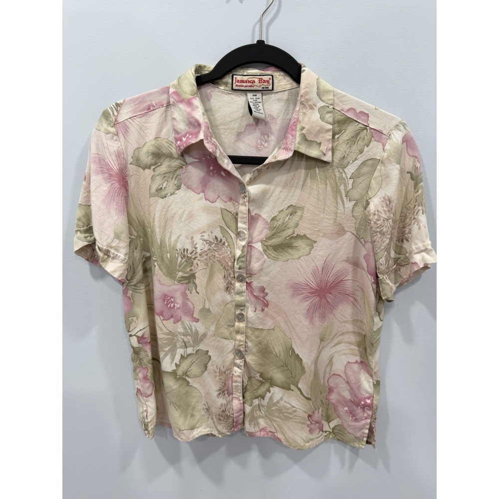 Vintage Jamaica Bay Floral Silk Rayon Blouse Petite Medium Cottagecore Top Soft